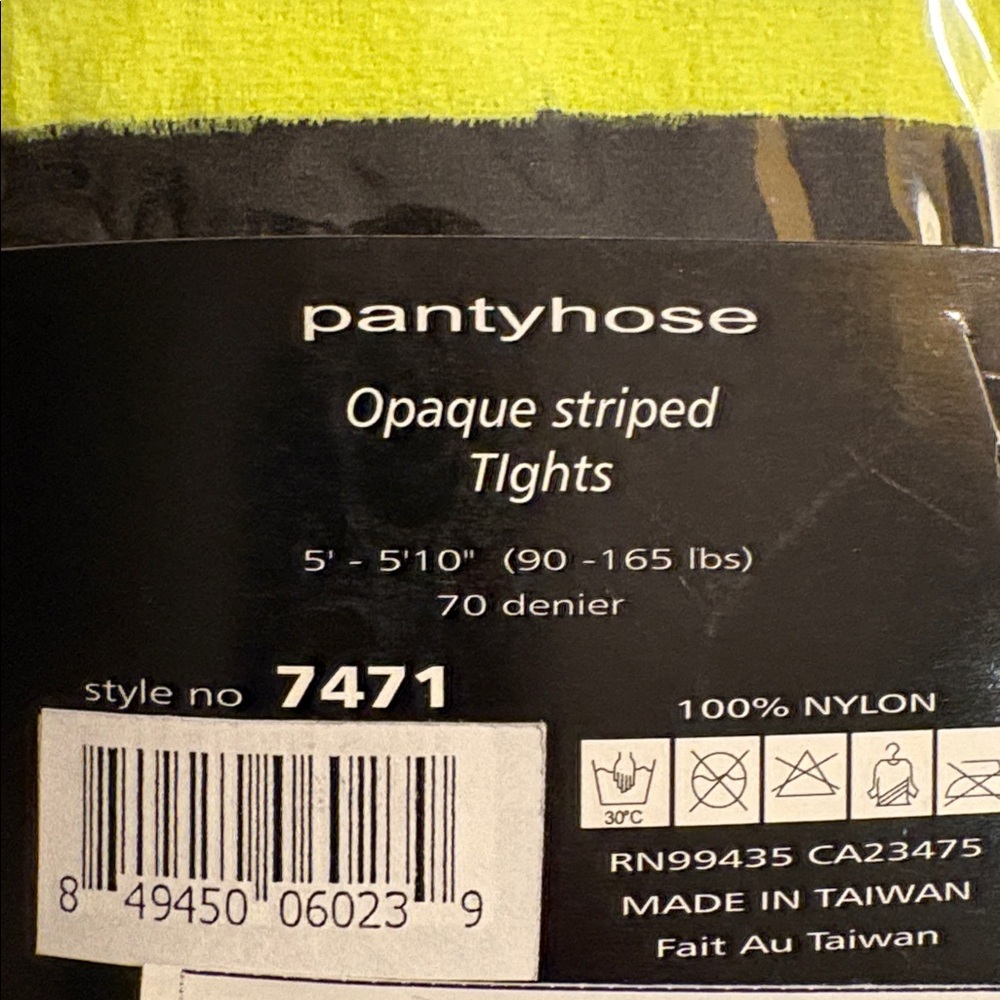 NWT [Music Legs] Black/Neon Yellow Opaque Striped Tights Nylons Hosiery Women’s - Picture 7 of 7